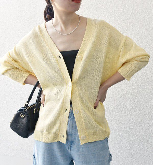 SHIPS any「SHIPS any:〈手洗い可能〉バルキー シアー Vネック ニット カーディガン」|カーディガン|イエロー