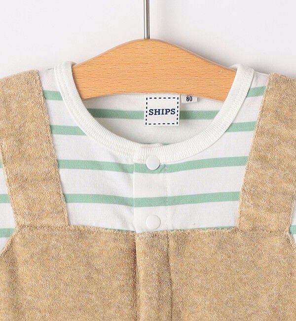SHIPS KIDS「SHIPS KIDS:70～80cm / フェイク オーバーオール ボーダー ロンパース」|ロンパース|