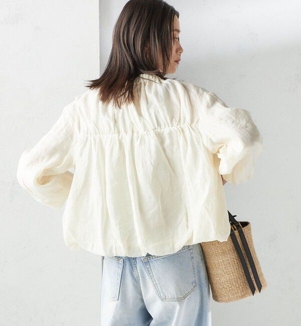 SHIPS for women「〈手洗い可能〉バック ギャザー リネン ジップ ブルゾン」|ブルゾン・スタジャン|