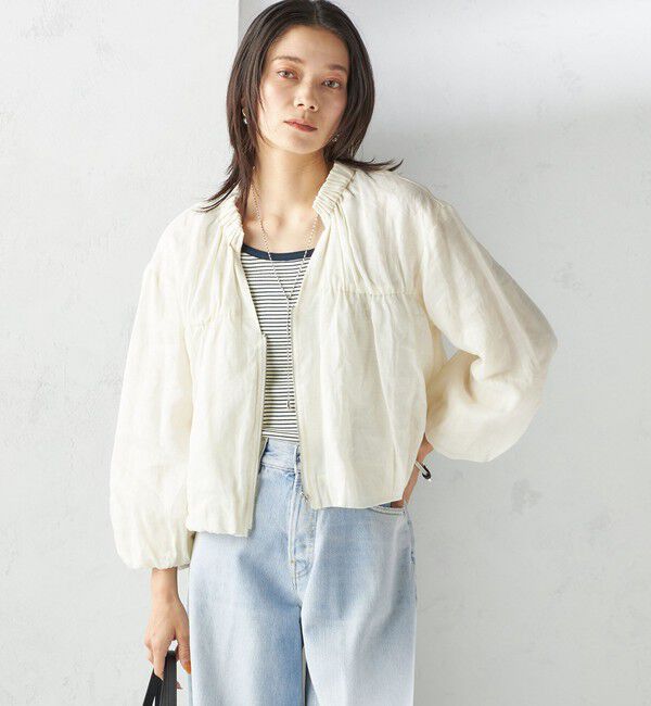SHIPS for women「〈手洗い可能〉バック ギャザー リネン ジップ ブルゾン」|ブルゾン・スタジャン|