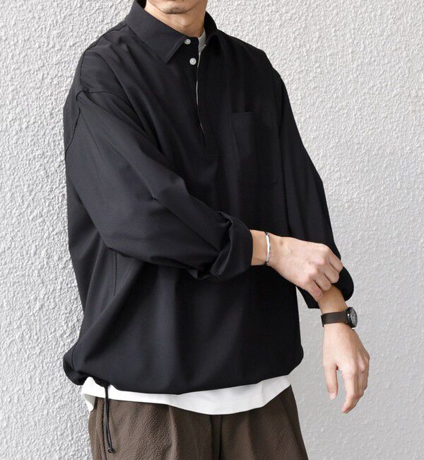 SHIPS any「SHIPS any:〈吸水速乾〉Rapidry スキッパー プルオーバー シャツ(セットアップ対応)◇」|シャツ・ブラウス|ブラック