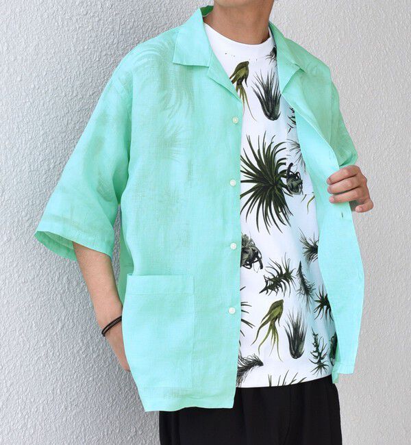 SHIPS any「SHIPS any: ピュアリネン キャンプポケット ハーフスリーブ オープン シャツ◇」|シャツ・ブラウス|ライトグリーン