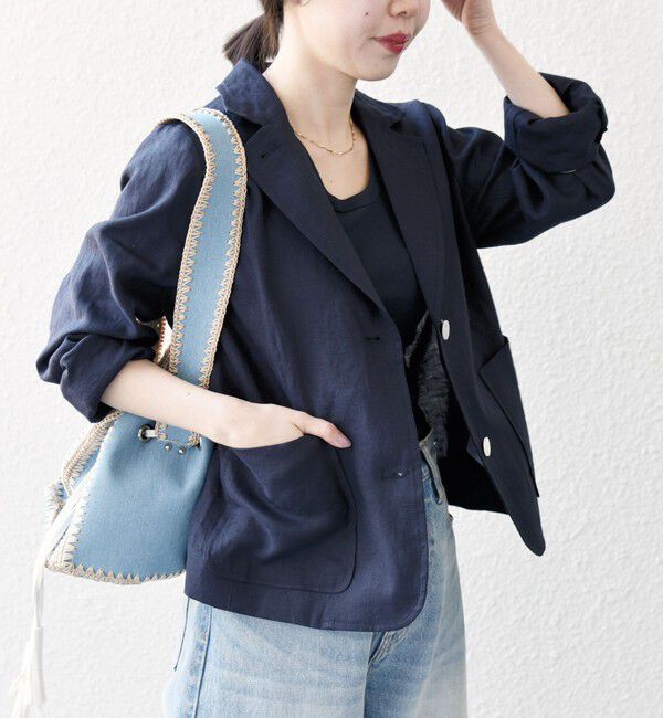 SHIPS any「SHIPS any:〈洗濯機可能〉ヨーロピアンフラックス リネン コンパクト テーラード ジャケット」|テーラードジャケット|