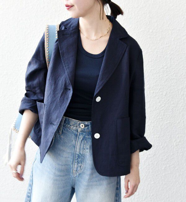 SHIPS any「SHIPS any:〈洗濯機可能〉ヨーロピアンフラックス リネン コンパクト テーラード ジャケット」|テーラードジャケット|