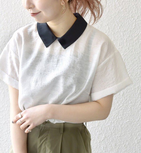 SHIPS any「SHIPS any:〈洗濯機可能〉フラワー ジャカード バイカラー プルオーバー シャツ」|シャツ・ブラウス|