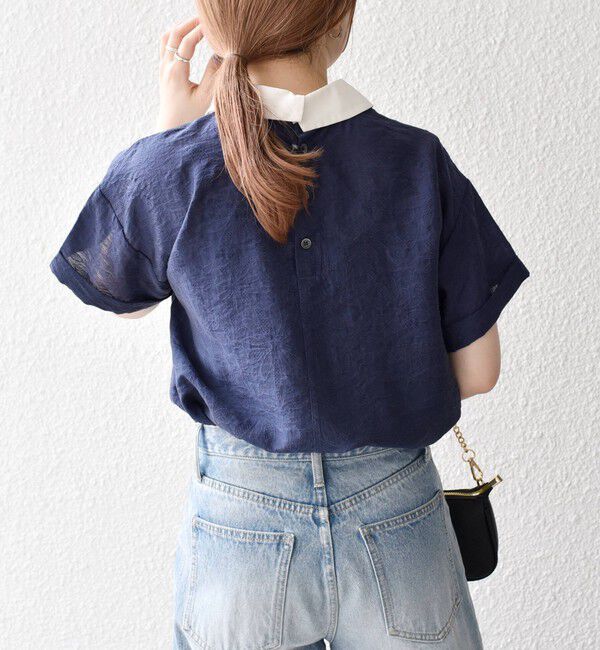 SHIPS any「SHIPS any:〈洗濯機可能〉フラワー ジャカード バイカラー プルオーバー シャツ」|シャツ・ブラウス|