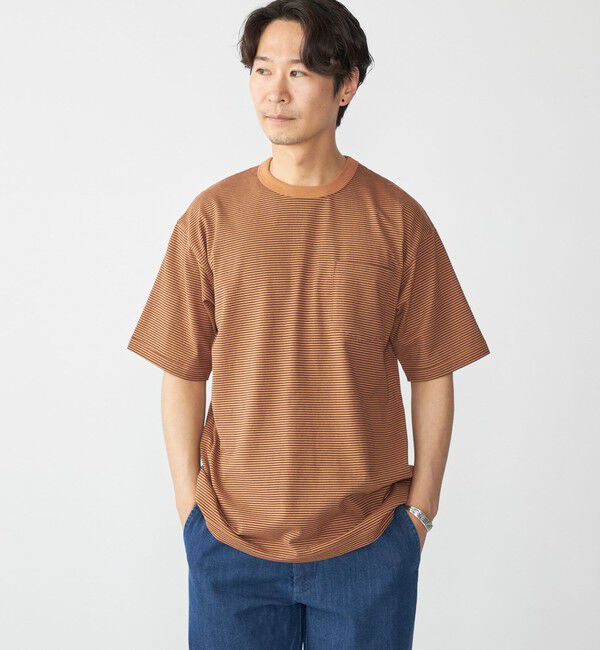 SHIPS「SHIPS: マイクロ ボーダー リンガー Tシャツ」|Tシャツ・カットソー|ブラウン