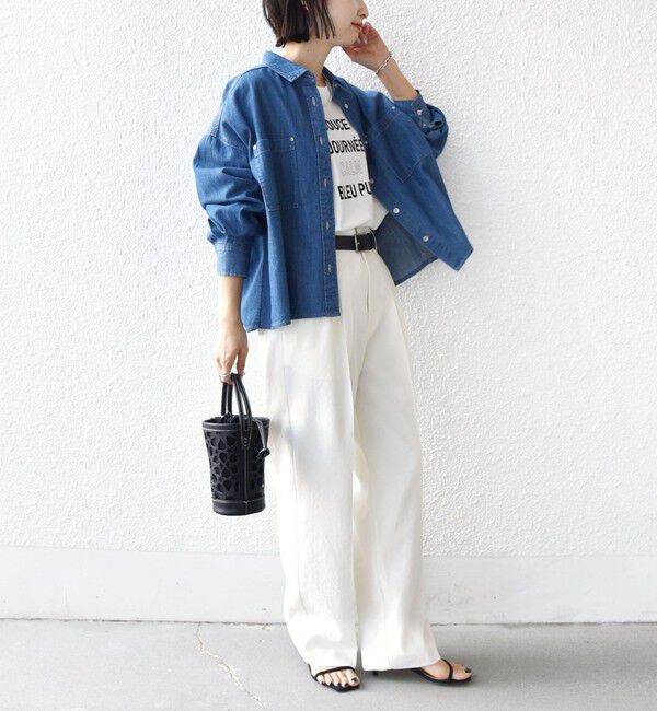 SHIPS for women「《一部追加予約》〈洗濯機可能〉ライトオンス デニム ショート シャツ」|シャツ・ブラウス|