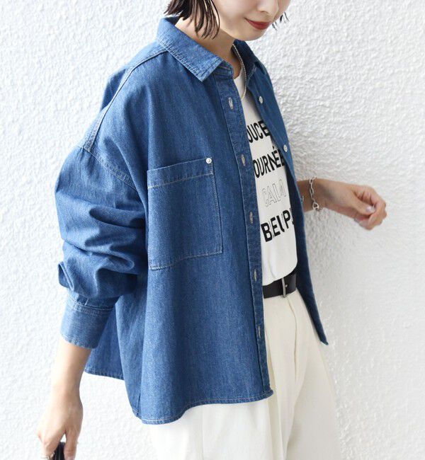 SHIPS for women「《一部追加予約》〈洗濯機可能〉ライトオンス デニム ショート シャツ」|シャツ・ブラウス|