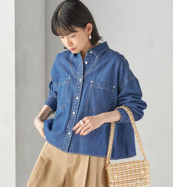 SHIPS for women「《一部追加予約》〈洗濯機可能〉ライトオンス デニム ショート シャツ」|シャツ・ブラウス|