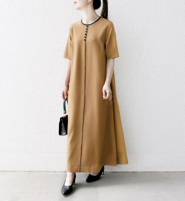 SHIPS any「SHIPS any:〈洗濯機可能〉ウーステッド パイピング ボタン フレア ワンピース」|ワンピース|