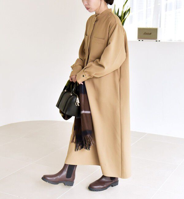 quaranciel「《追加予約》quaranciel:〈洗濯機可能〉ダブルクロス スタンドカラー ポケット シャツ ワンピース」|ワンピース|