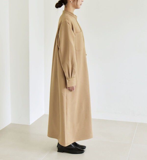 quaranciel「《追加予約》quaranciel:〈洗濯機可能〉ダブルクロス スタンドカラー ポケット シャツ ワンピース」|ワンピース|