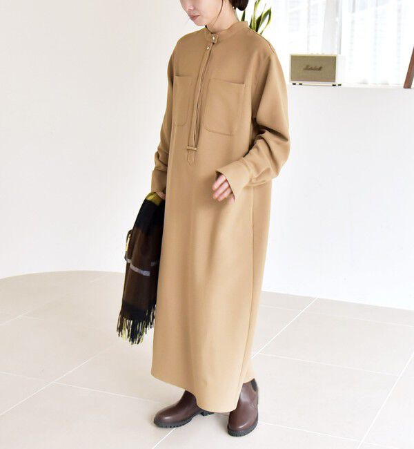 quaranciel「《追加予約》quaranciel:〈洗濯機可能〉ダブルクロス スタンドカラー ポケット シャツ ワンピース」|ワンピース|