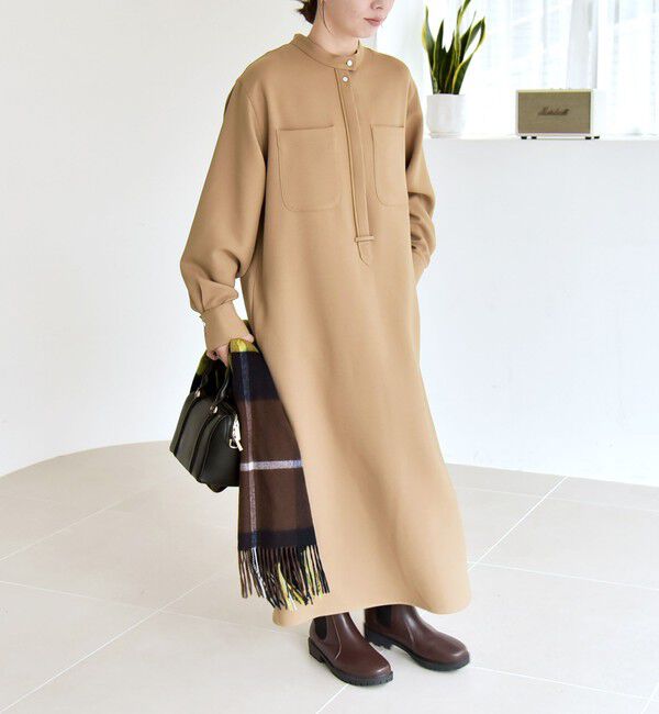 quaranciel「《追加予約》quaranciel:〈洗濯機可能〉ダブルクロス スタンドカラー ポケット シャツ ワンピース」|ワンピース|