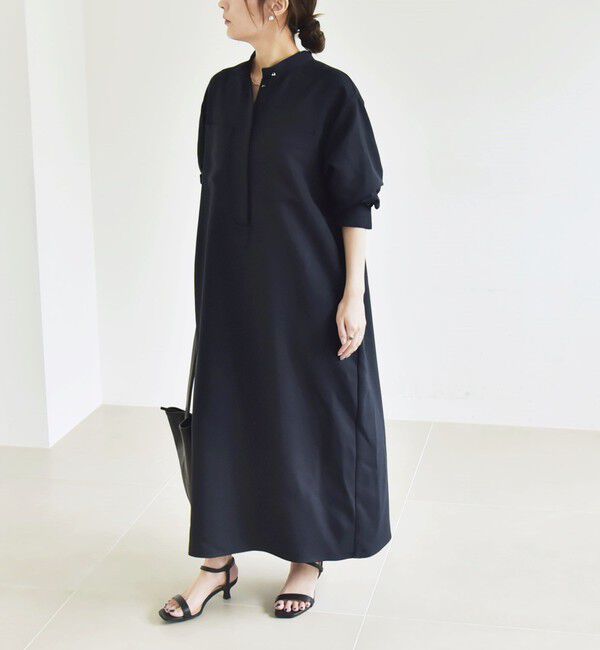 quaranciel「《追加予約》quaranciel:〈洗濯機可能〉ダブルクロス スタンドカラー ポケット シャツ ワンピース」|ワンピース|