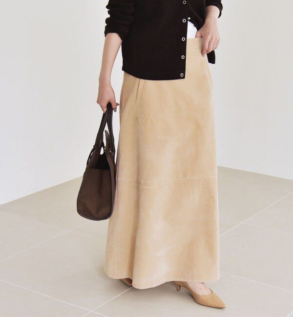 quaranciel「quaranciel:〈洗濯機可能〉ポリエステル スエード フレア マキシ スカート」|スカート|