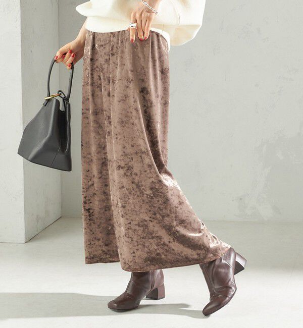 SHIPS for women「〈手洗い可能〉スノー クラッシュ ポリエステル ベロア ウエスト ゴム スカート」|スカート|ブラウン