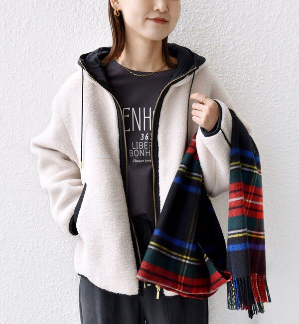 SHIPS for women「【WEB限定】ボア 配色 フード ブルゾン」|ブルゾン・スタジャン|