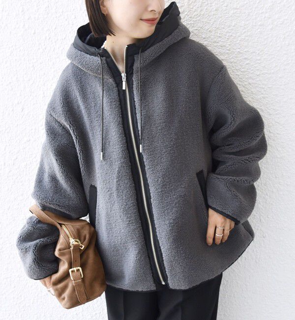 SHIPS for women「【WEB限定】ボア 配色 フード ブルゾン」|ブルゾン・スタジャン|チャコールグレー