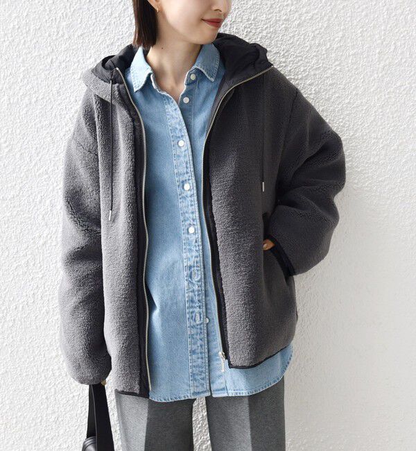 SHIPS for women「【WEB限定】ボア 配色 フード ブルゾン」|ブルゾン・スタジャン|