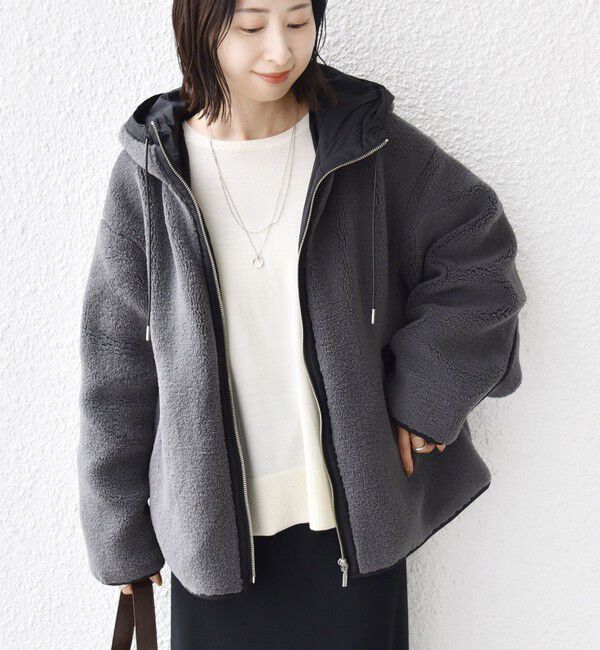 SHIPS for women「【WEB限定】ボア 配色 フード ブルゾン」|ブルゾン・スタジャン|