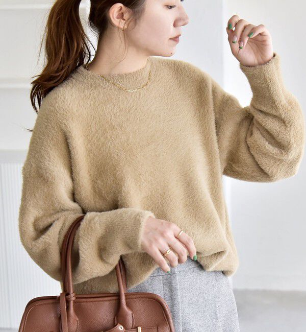 quaranciel「quaranciel:〈手洗い可能〉ファーライク クルーネック ニット プルオーバー」|ニット・セーター|