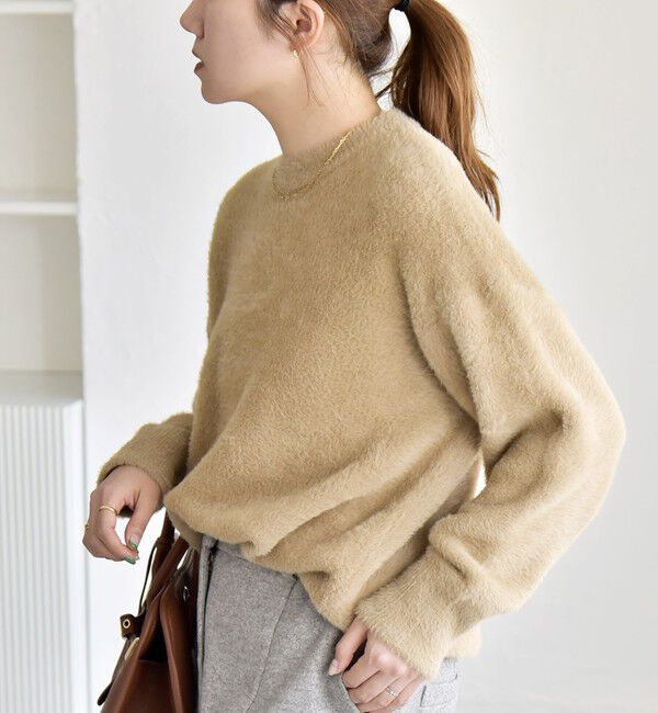 quaranciel「quaranciel:〈手洗い可能〉ファーライク クルーネック ニット プルオーバー」|ニット・セーター|