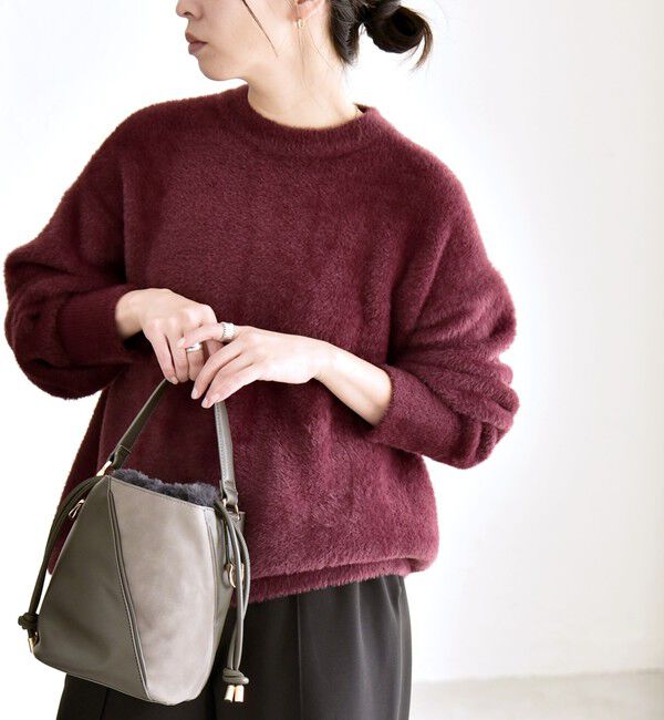 quaranciel「quaranciel:〈手洗い可能〉ファーライク クルーネック ニット プルオーバー」|ニット・セーター|