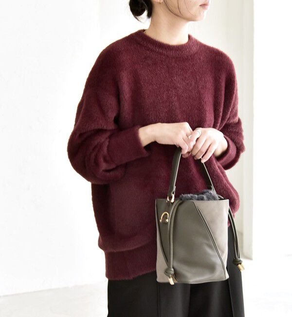 quaranciel「quaranciel:〈手洗い可能〉ファーライク クルーネック ニット プルオーバー」|ニット・セーター|