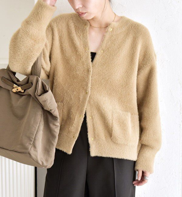 quaranciel「quaranciel:〈手洗い可能〉ファーライク クルーネック スナップ ニット カーディガン」|カーディガン|