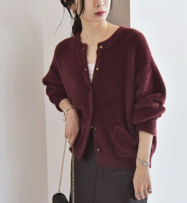 quaranciel「quaranciel:〈手洗い可能〉ファーライク クルーネック スナップ ニット カーディガン」|カーディガン|