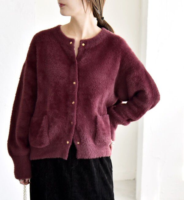 quaranciel「quaranciel:〈手洗い可能〉ファーライク クルーネック スナップ ニット カーディガン」|カーディガン|