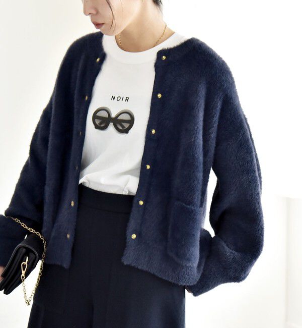 quaranciel「quaranciel:〈手洗い可能〉ファーライク クルーネック スナップ ニット カーディガン」|カーディガン|