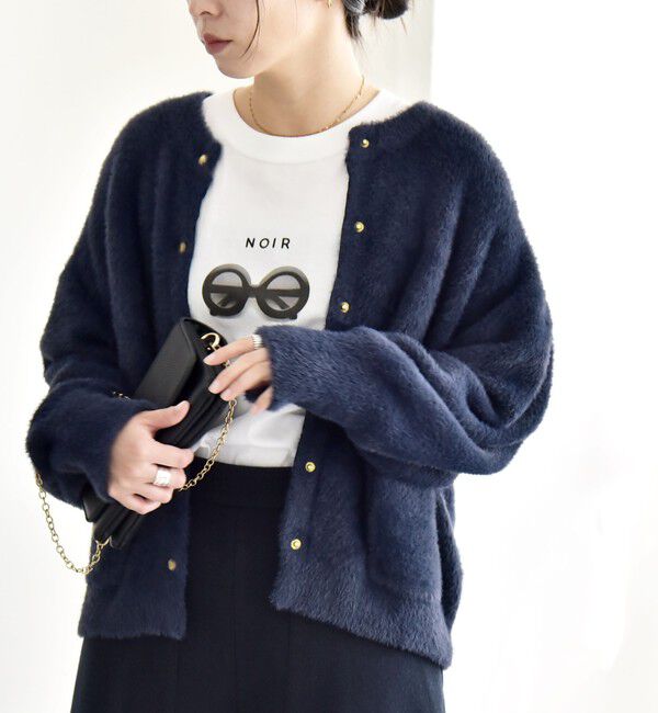 quaranciel「quaranciel:〈手洗い可能〉ファーライク クルーネック スナップ ニット カーディガン」|カーディガン|