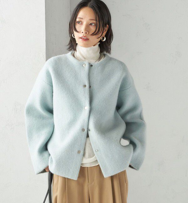 SHIPS for women「フォックス ブレンド ノーカラー ニット コート」|ノーカラーコート|