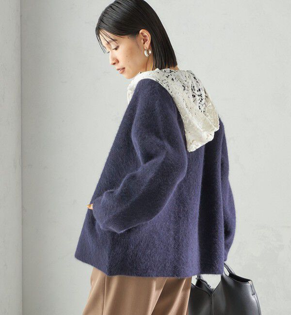 SHIPS for women「フォックス ブレンド ノーカラー ニット コート」|ノーカラーコート|