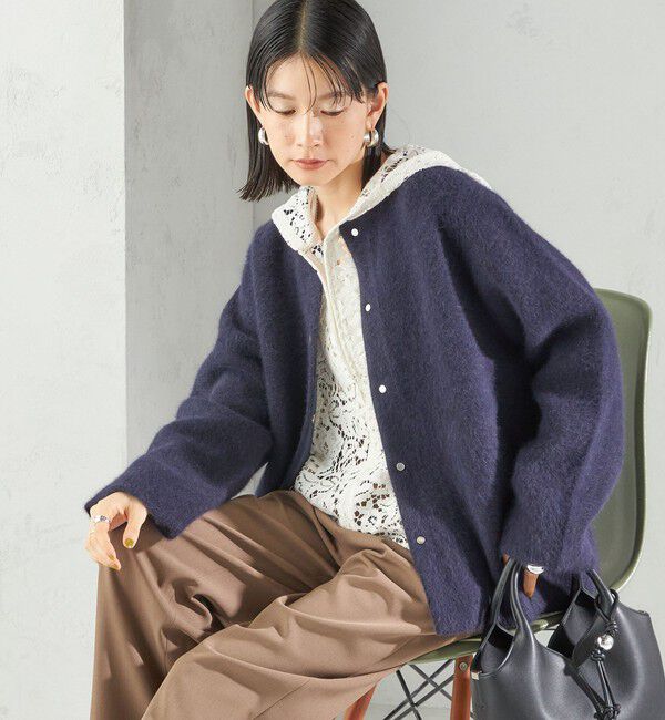 SHIPS for women「フォックス ブレンド ノーカラー ニット コート」|ノーカラーコート|