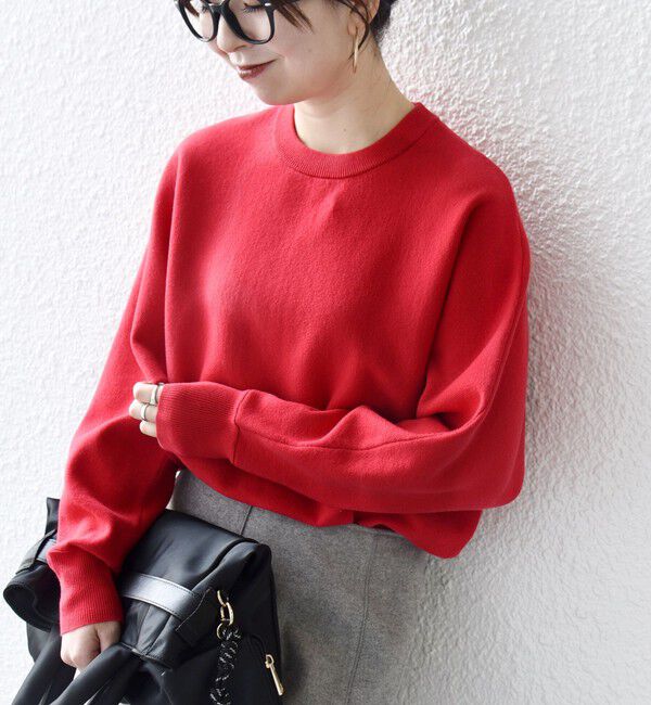 SHIPS any「SHIPS any:〈洗濯機可能〉クルーネック ドルマン ベーシック ニット プルオーバー」|ニット・セーター|レッド