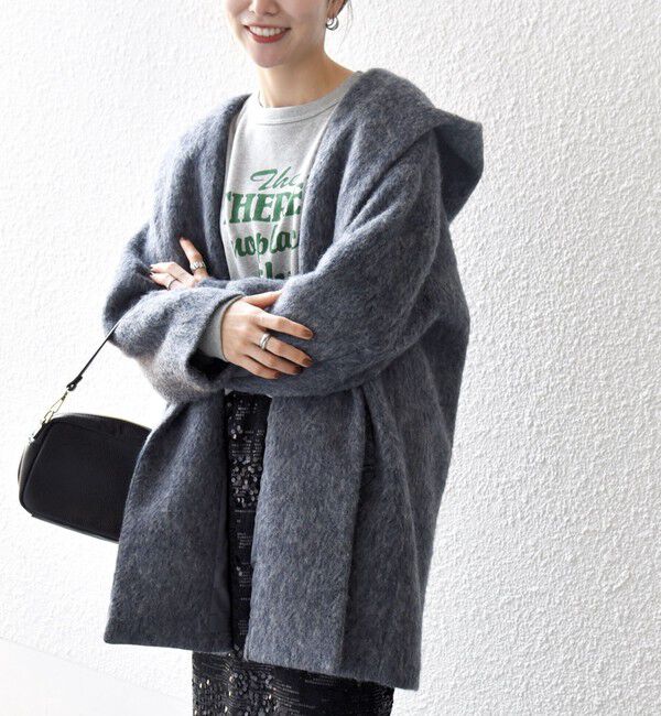 SHIPS any「SHIPS any: シャギー フーディー ガウン コート」|その他|チャコールグレー