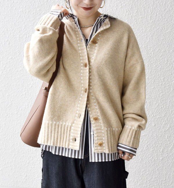 SHIPS any「《一部追加予約》SHIPS any:〈手洗い可能〉ステッチ デザイン ルーズ ニット カーディガン」|カーディガン|ベージュ