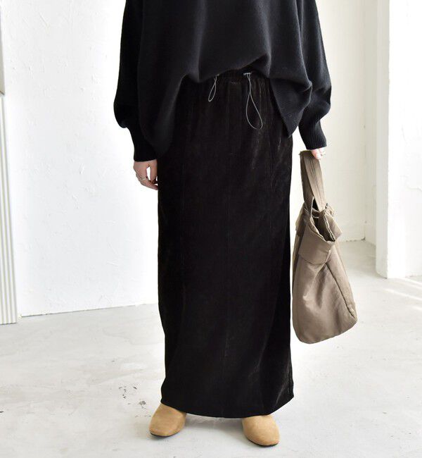 quaranciel「quaranciel:〈洗濯機可能〉ポリエステル ベロア Iライン イージー スカート」|スカート|