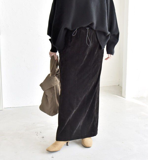 quaranciel「quaranciel:〈洗濯機可能〉ポリエステル ベロア Iライン イージー スカート」|スカート|