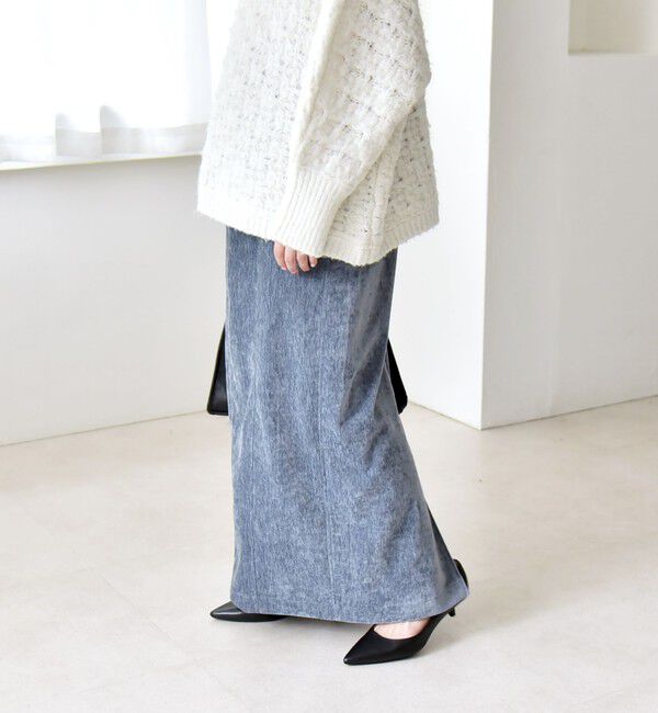 quaranciel「quaranciel:〈洗濯機可能〉ポリエステル ベロア Iライン イージー スカート」|スカート|ブルー