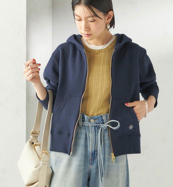 SHIPS for women「〈洗濯機可能〉AZUMA 裏毛 刺繍 ジップ アップ パーカ」|パーカー|ネイビー