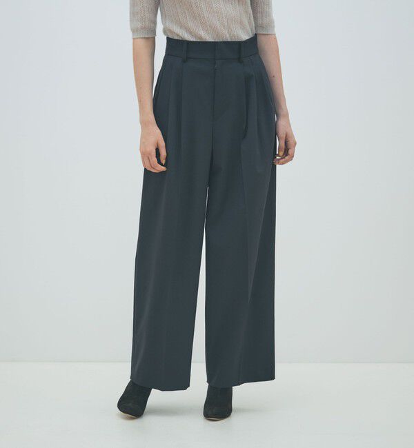MACPHEE「ポリエステルウールストレッチ タックワイドパンツ」|スラックス|
