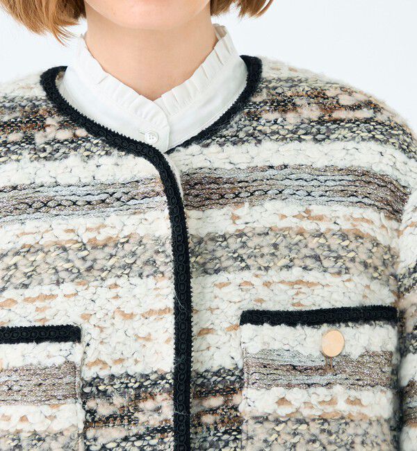 Ballsey「ボーダーツイード ショートコート」|ノーカラーコート|