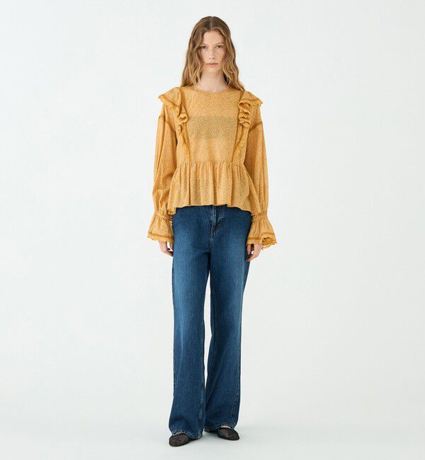 SOULEIADO「コットンレーヨンプリント ペプラムレースブラウス」|シャツ・ブラウス|