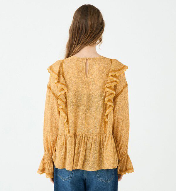 SOULEIADO「コットンレーヨンプリント ペプラムレースブラウス」|シャツ・ブラウス|