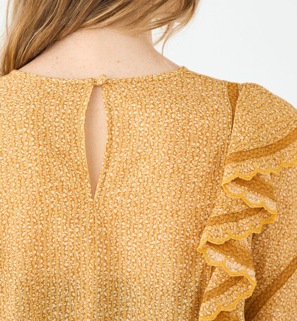 SOULEIADO「コットンレーヨンプリント ペプラムレースブラウス」|シャツ・ブラウス|